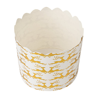 Panificio 4.5 oz White Paper Scalloped Baking Cup - Gold Reindeer - 2 3/4" x 2 3/4" x 2" - 500 count box