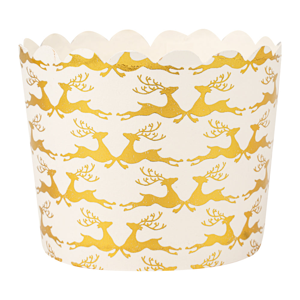 Panificio 4.5 oz White Paper Scalloped Baking Cup - Gold Reindeer - 2 3/4" x 2 3/4" x 2" - 500 count box