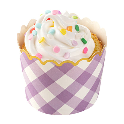 Panificio 4.5 oz Purple Plaid Paper Scalloped Baking Cup - Gold Rim - 2 3/4" x 2 3/4" x 2" - 500 count box