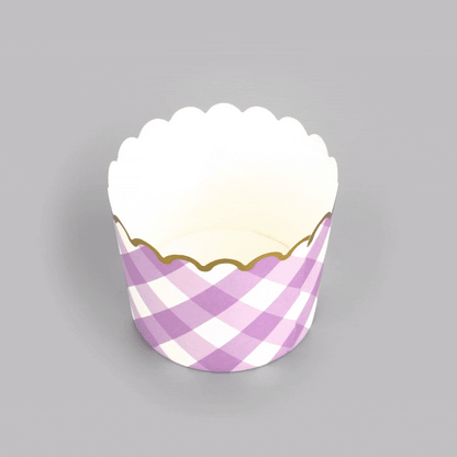 Panificio 4.5 oz Purple Plaid Paper Scalloped Baking Cup - Gold Rim - 2 3/4" x 2 3/4" x 2" - 50 count box