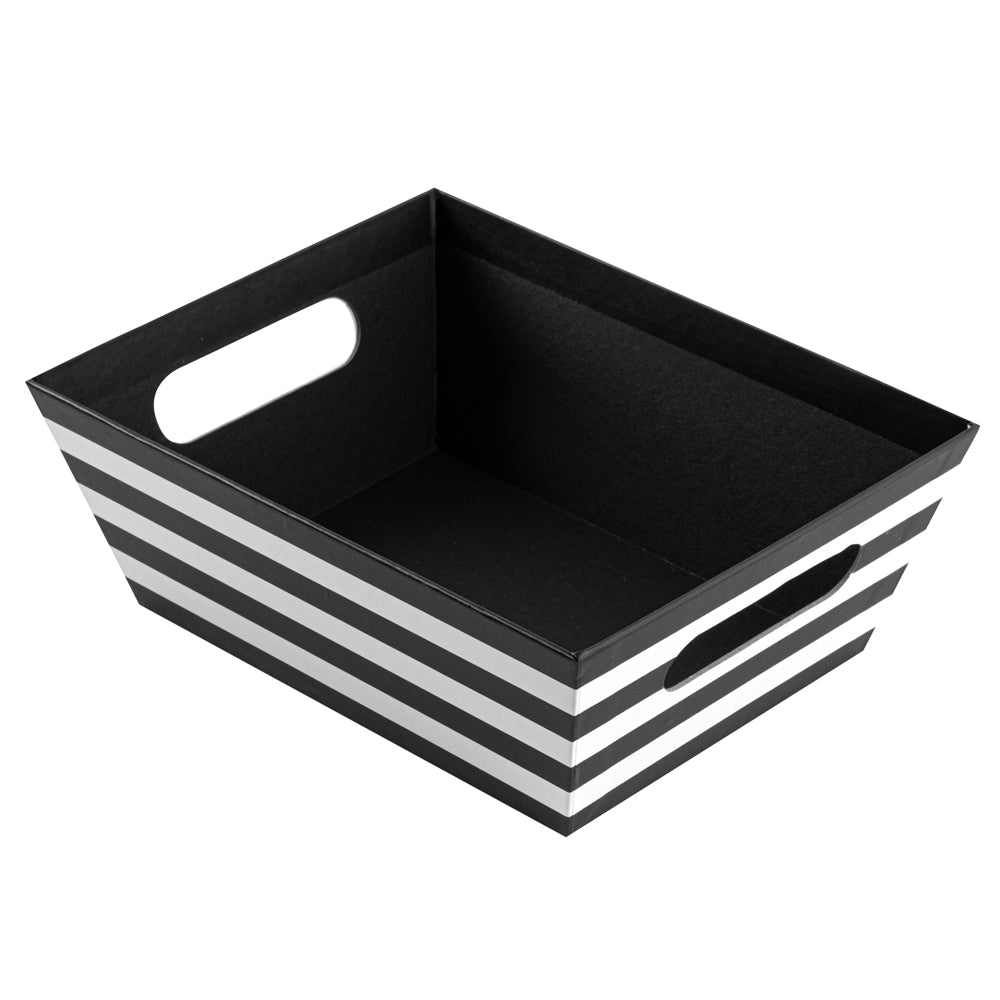 Chef 101 Black and White Stripe Paper Large Gift Box / Market Tray - 9 1/4" x 7 1/4" x 3 1/2" - 10 count box