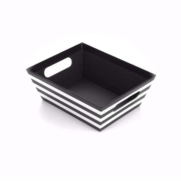 Chef 101 Black and White Stripe Paper Large Gift Box / Market Tray - 9 1/4" x 7 1/4" x 3 1/2" - 10 count box