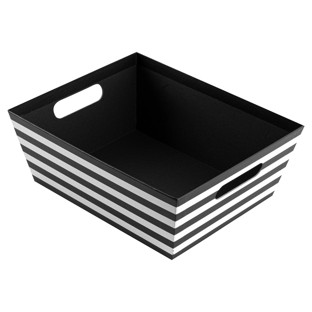 Chef 101 Black and White Stripe Paper Extra Large Gift Box / Market Tray - 12" x 9 1/2" x 4 1/2" - 10 count box