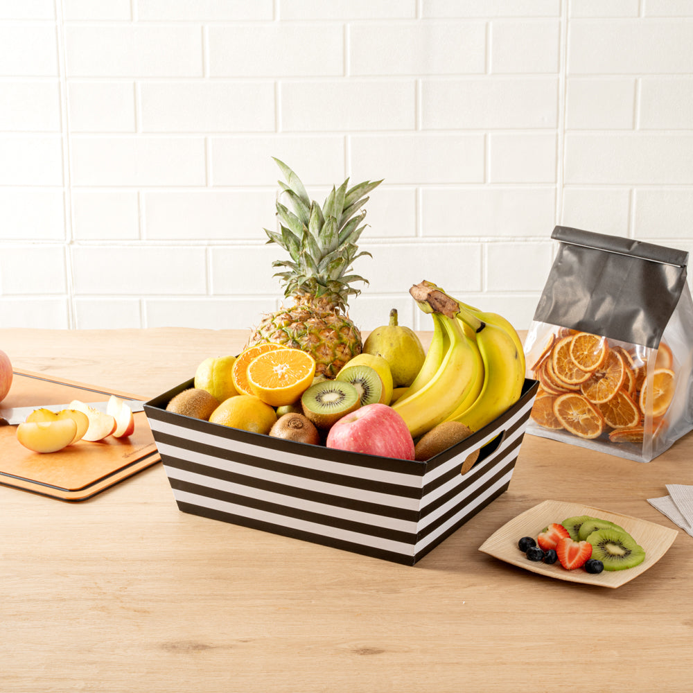 Chef 101 Black and White Stripe Paper Extra Large Gift Box / Market Tray - 12" x 9 1/2" x 4 1/2" - 10 count box
