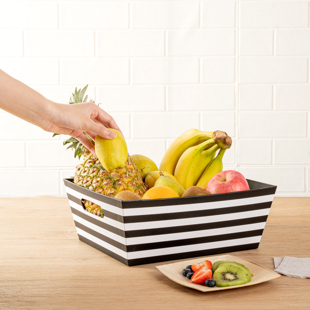 Chef 101 Black and White Stripe Paper Extra Large Gift Box / Market Tray - 12" x 9 1/2" x 4 1/2" - 10 count box
