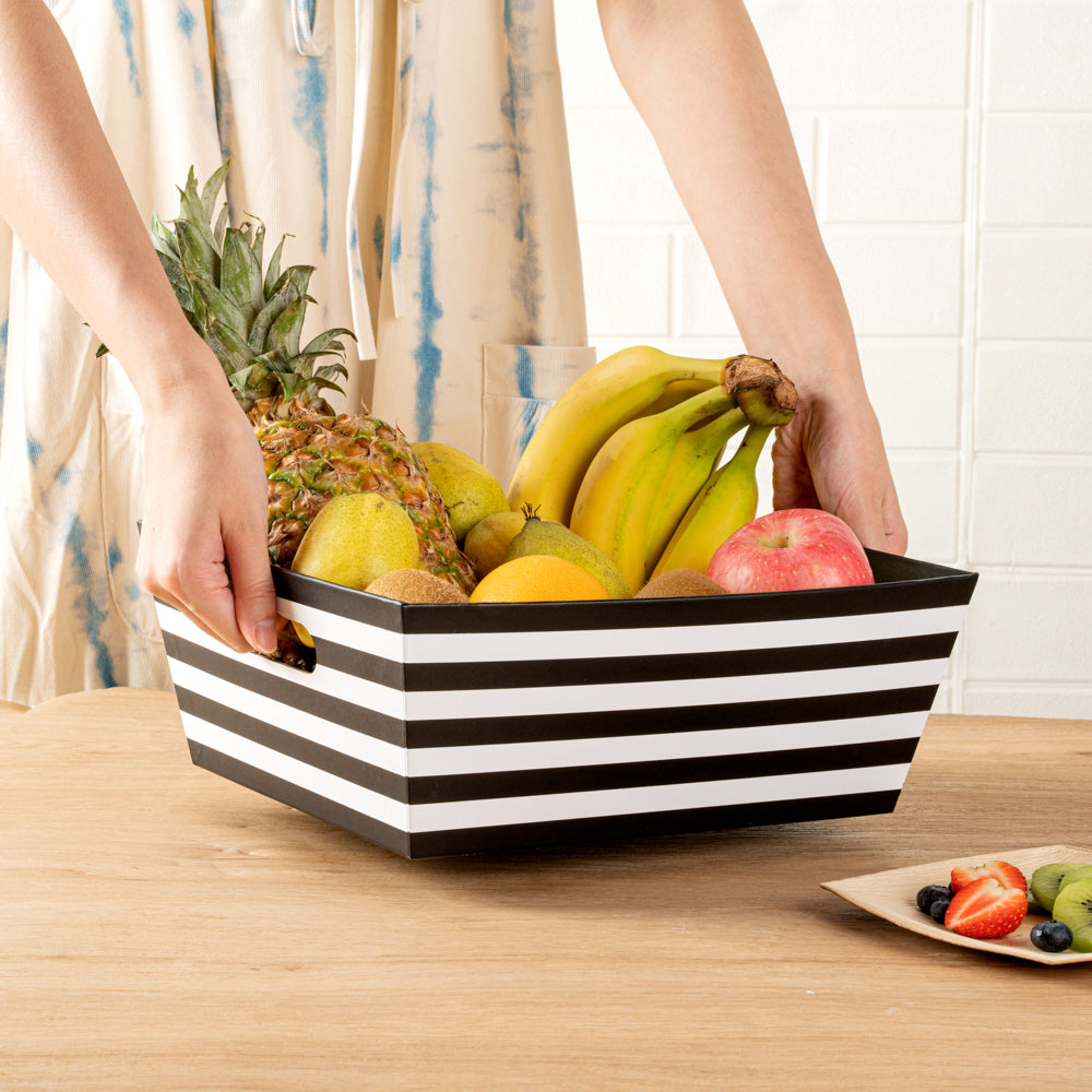 Chef 101 Black and White Stripe Paper Extra Large Gift Box / Market Tray - 12" x 9 1/2" x 4 1/2" - 10 count box