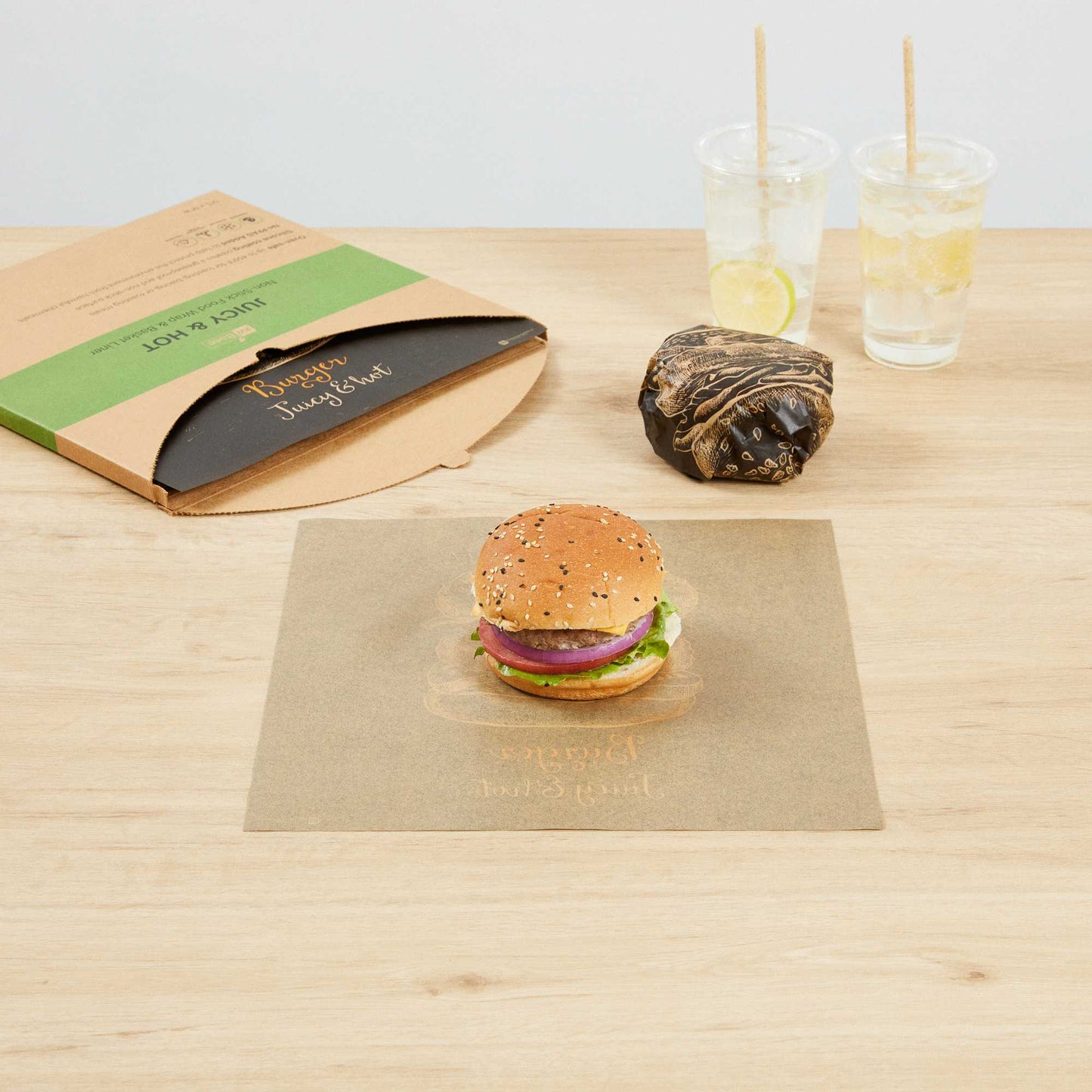 Chef 101 No PFAS Added Kraft Paper Burger Wrap and Fry Basket Liner - Juicy and Hot, Greaseproof, Compostable - 12" x 12" - 200 count box