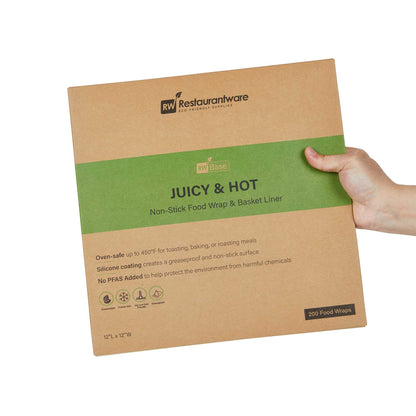 Chef 101 No PFAS Added Kraft Paper Burger Wrap and Fry Basket Liner - Juicy and Hot, Greaseproof, Compostable - 12" x 12" - 2000 count box