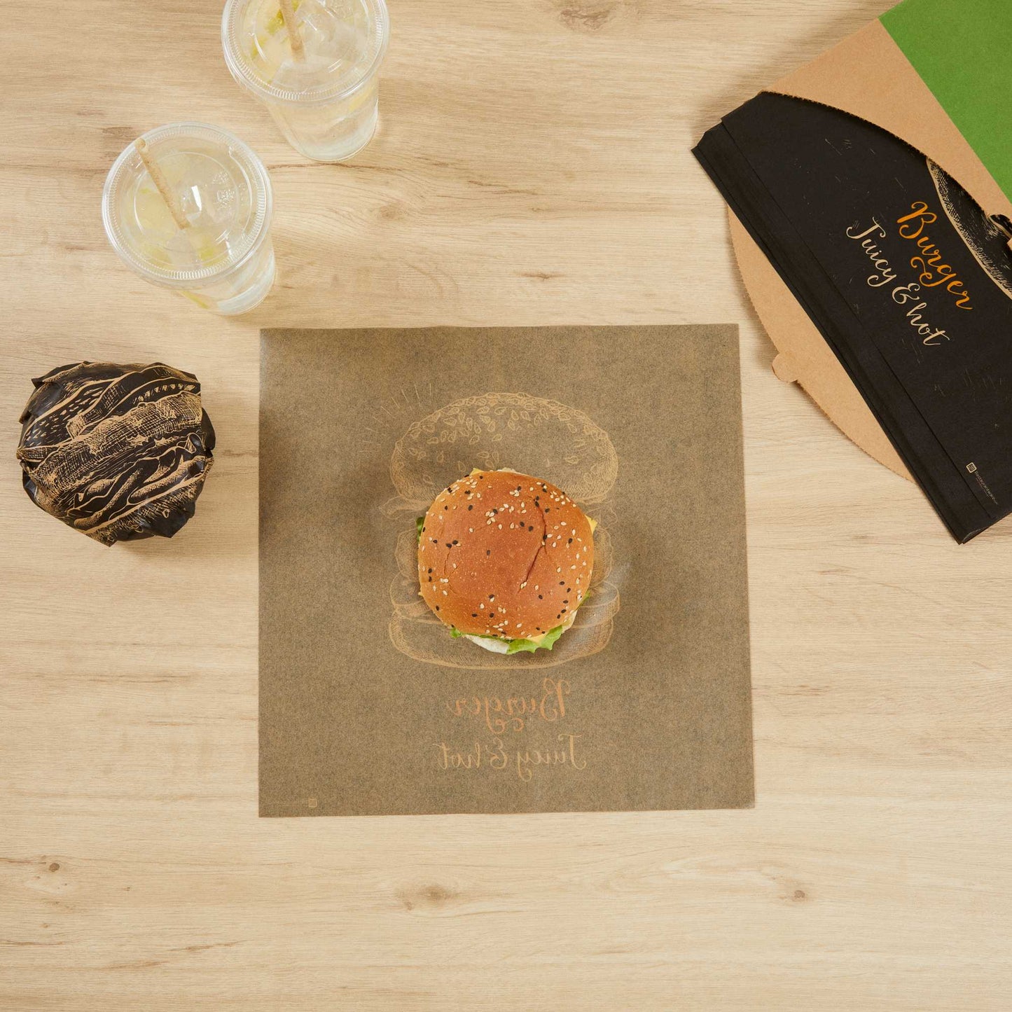 Chef 101 No PFAS Added Kraft Paper Burger Wrap and Fry Basket Liner - Juicy and Hot, Greaseproof, Compostable - 12" x 12" - 2000 count box