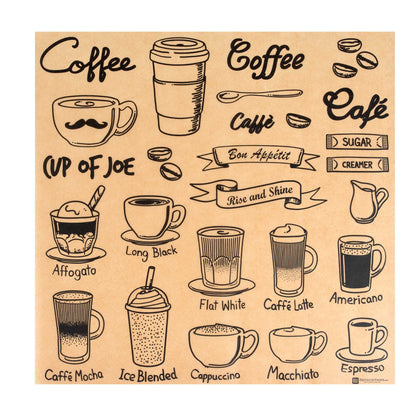 Chef 101 No PFAS Added Kraft Paper Coffee Shop Wrap and Pastry Liner - Cup of Joe, Greaseproof - 12" x 12" - 2000 count box