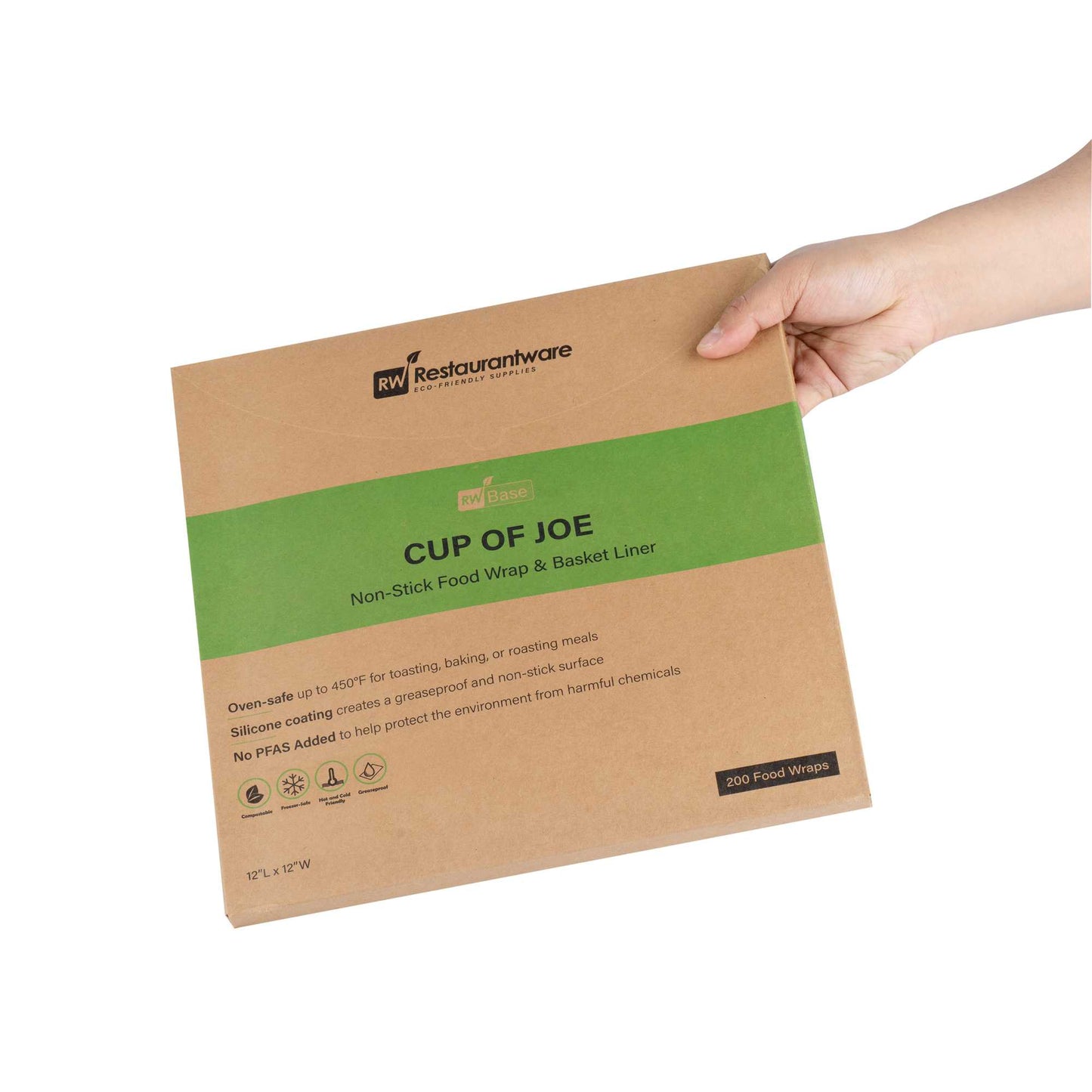 Chef 101 No PFAS Added Kraft Paper Coffee Shop Wrap and Pastry Liner - Cup of Joe, Greaseproof - 12" x 12" - 2000 count box
