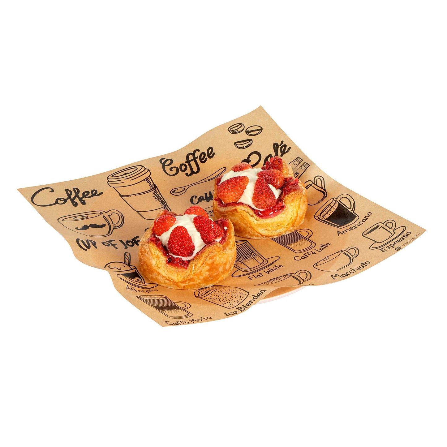 Chef 101 No PFAS Added Kraft Paper Coffee Shop Wrap and Pastry Liner - Cup of Joe, Greaseproof - 12" x 12" - 2000 count box