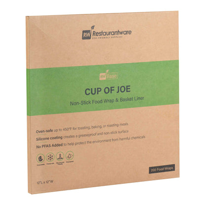 Chef 101 No PFAS Added Kraft Paper Coffee Shop Wrap and Pastry Liner - Cup of Joe, Greaseproof - 12" x 12" - 2000 count box