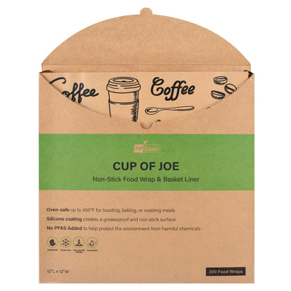 Chef 101 No PFAS Added Kraft Paper Coffee Shop Wrap and Pastry Liner - Cup of Joe, Greaseproof - 12" x 12" - 2000 count box