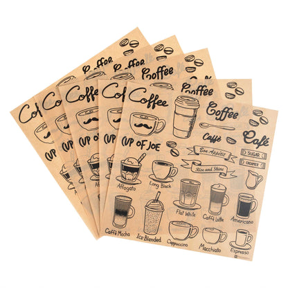 Chef 101 No PFAS Added Kraft Paper Coffee Shop Wrap and Pastry Liner - Cup of Joe, Greaseproof - 12" x 12" - 2000 count box