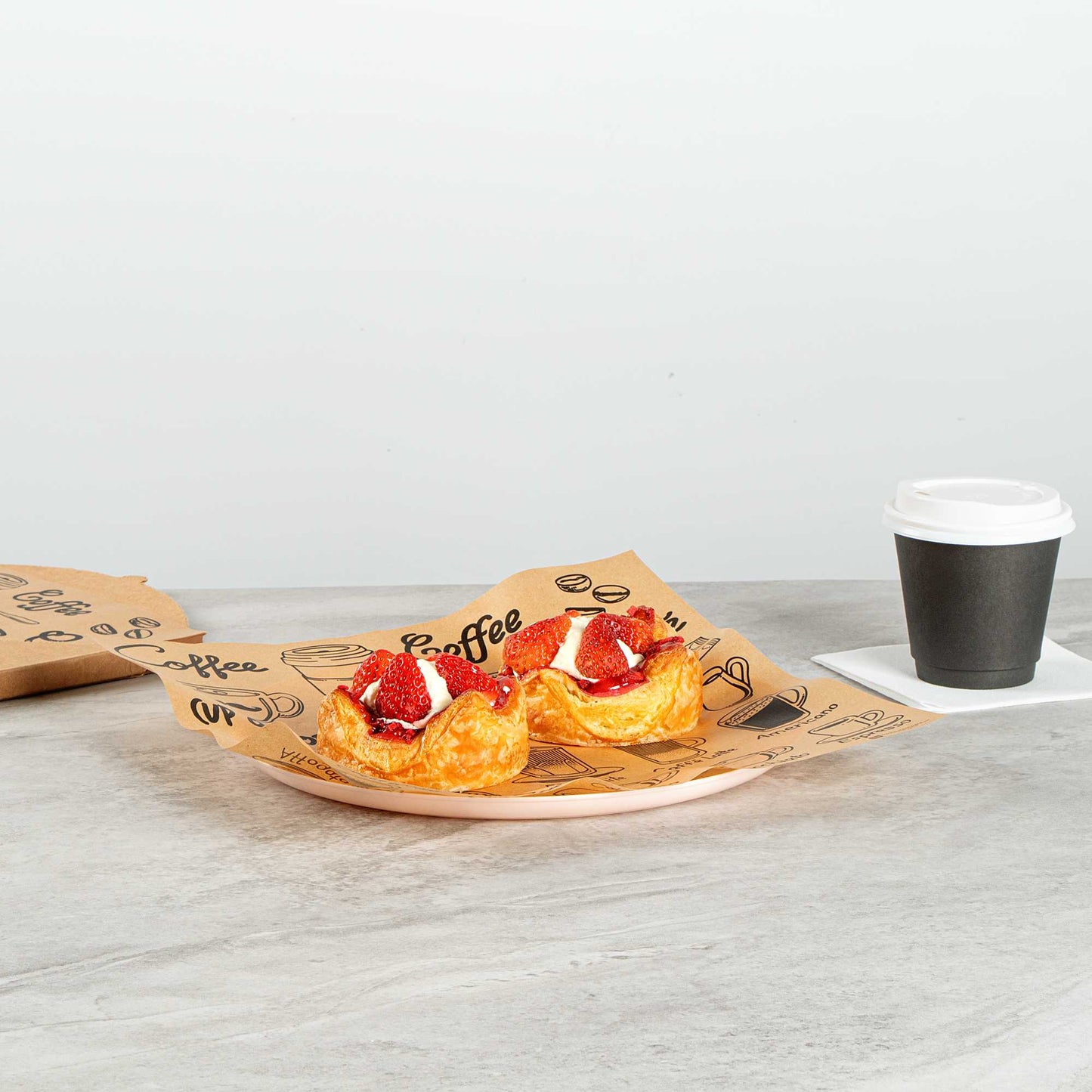 Chef 101 No PFAS Added Kraft Paper Coffee Shop Wrap and Pastry Liner - Cup of Joe, Greaseproof - 12" x 12" - 2000 count box