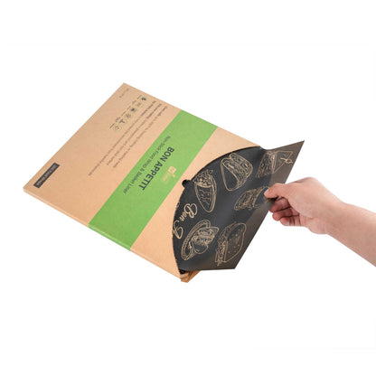 Chef 101 No PFAS Added Black Paper Bakery Wrap and Basket Liner - Bon Appetit, Greaseproof - 12" x 12" - 200 count box