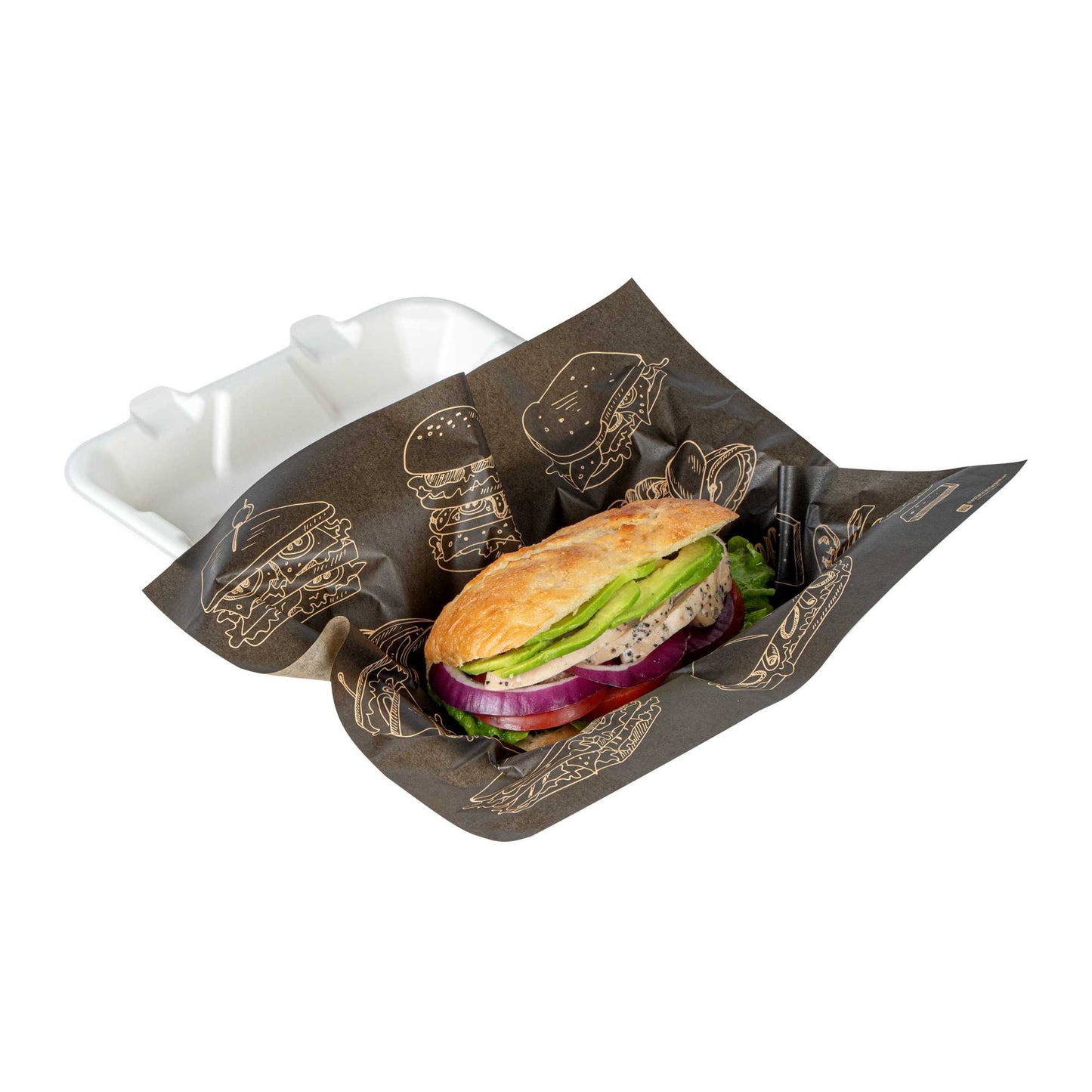 Chef 101 No PFAS Added Black Paper Bakery Wrap and Basket Liner - Bon Appetit, Greaseproof - 12" x 12" - 200 count box