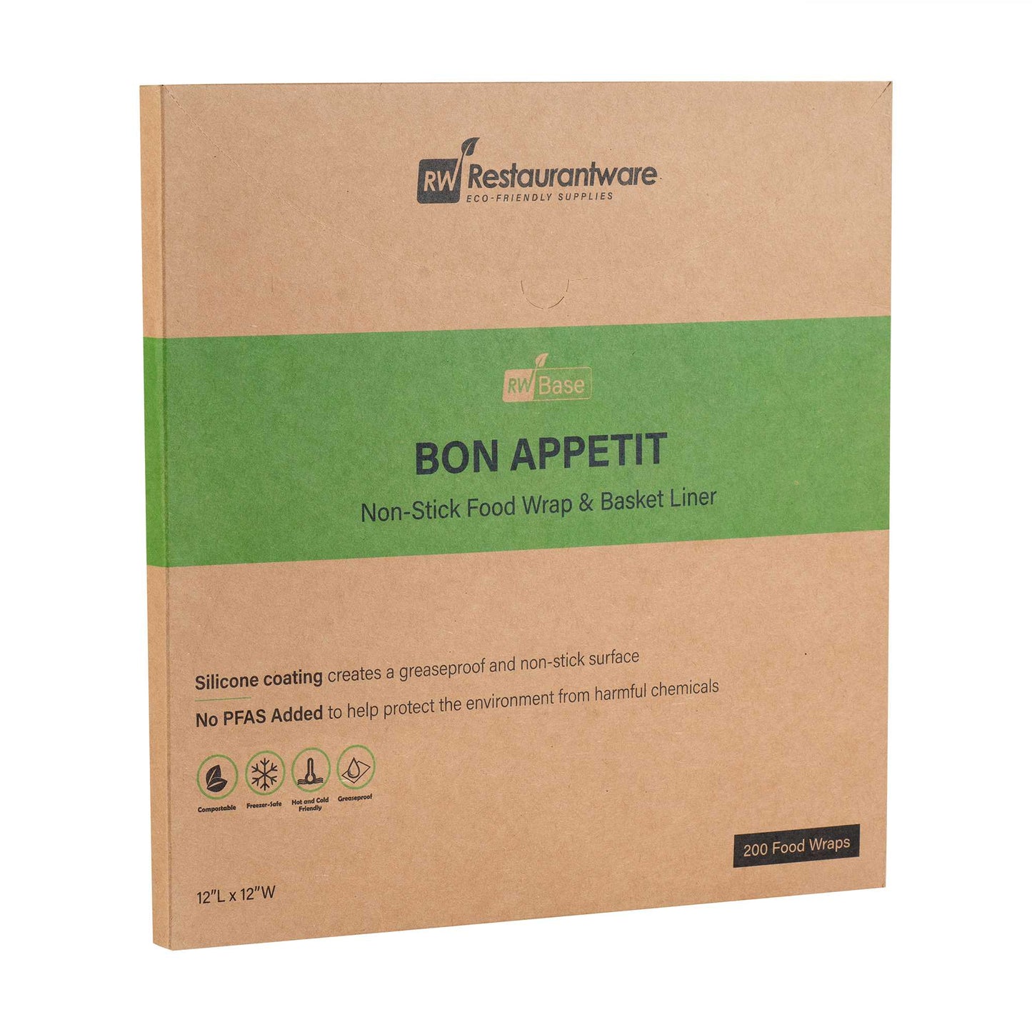 Chef 101 No PFAS Added Black Paper Bakery Wrap and Basket Liner - Bon Appetit, Greaseproof - 12" x 12" - 200 count box