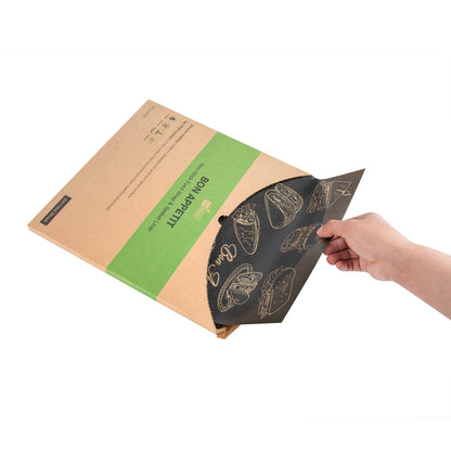 Chef 101 No PFAS Added Black Paper Bakery Wrap and Basket Liner - Bon Appetit, Greaseproof - 12" x 12" - 2000 count box