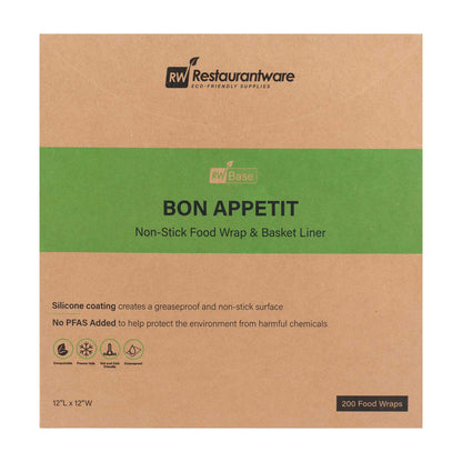 Chef 101 No PFAS Added Black Paper Bakery Wrap and Basket Liner - Bon Appetit, Greaseproof - 12" x 12" - 2000 count box