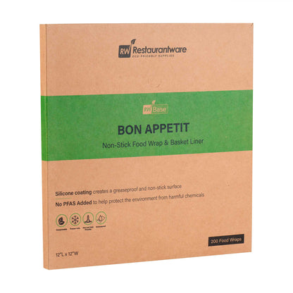 Chef 101 No PFAS Added Black Paper Bakery Wrap and Basket Liner - Bon Appetit, Greaseproof - 12" x 12" - 2000 count box