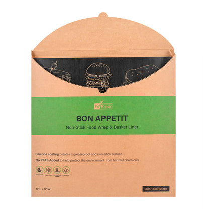 Chef 101 No PFAS Added Black Paper Bakery Wrap and Basket Liner - Bon Appetit, Greaseproof - 12" x 12" - 2000 count box