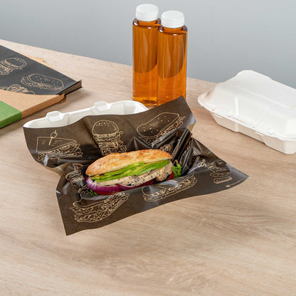 Chef 101 No PFAS Added Black Paper Bakery Wrap and Basket Liner - Bon Appetit, Greaseproof - 12" x 12" - 2000 count box