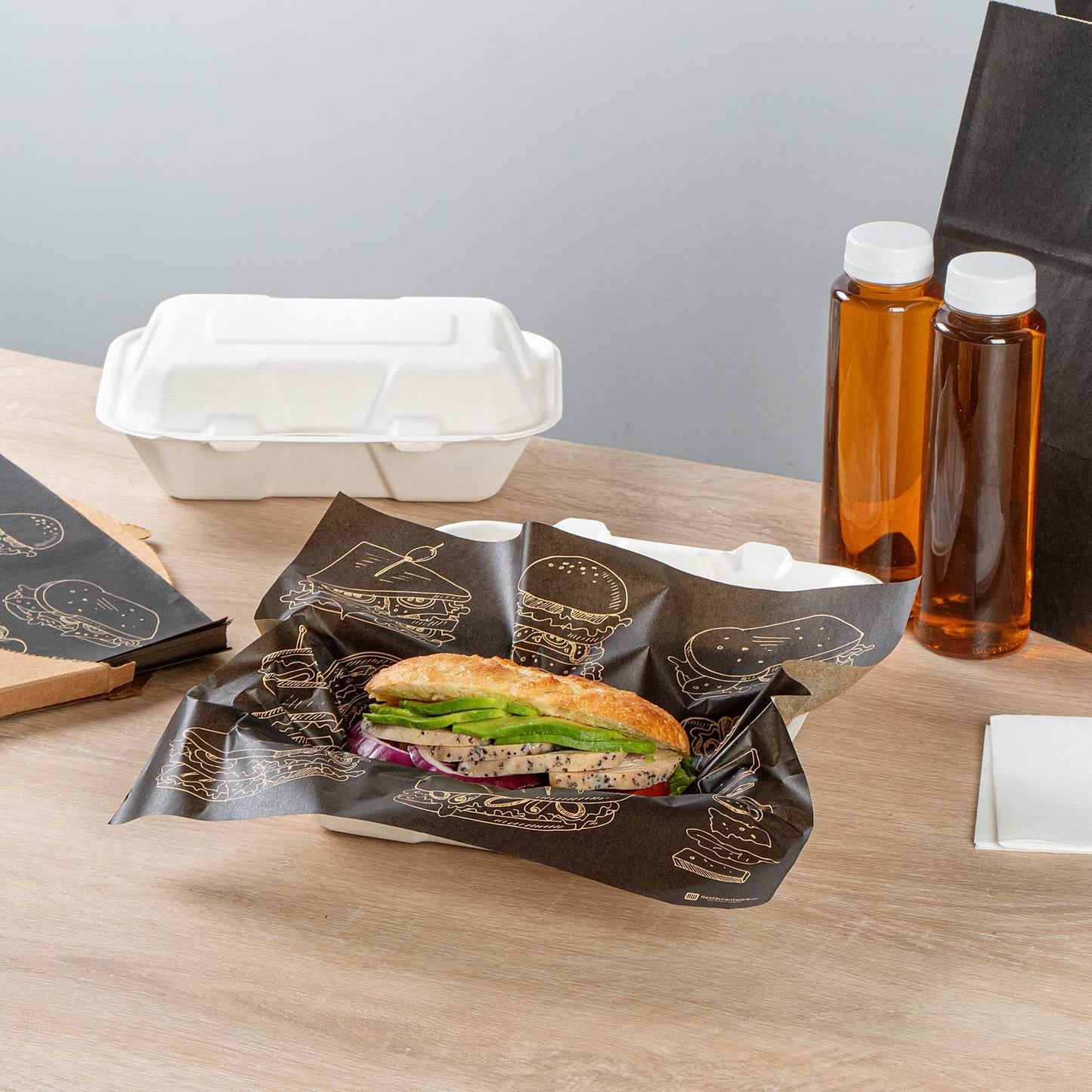 Chef 101 No PFAS Added Black Paper Bakery Wrap and Basket Liner - Bon Appetit, Greaseproof - 12" x 12" - 2000 count box