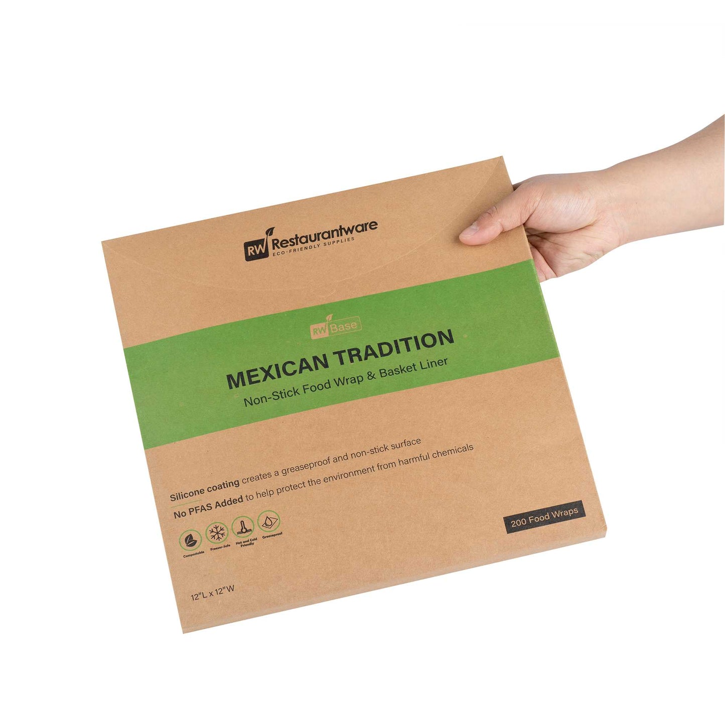 Chef 101 No PFAS Added Kraft Paper Taco Wrap and Chip Liner - Mexican Tradition, Greaseproof - 12" x 12" - 200 count box