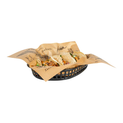 Chef 101 No PFAS Added Kraft Paper Taco Wrap and Chip Liner - Mexican Tradition, Greaseproof - 12" x 12" - 200 count box