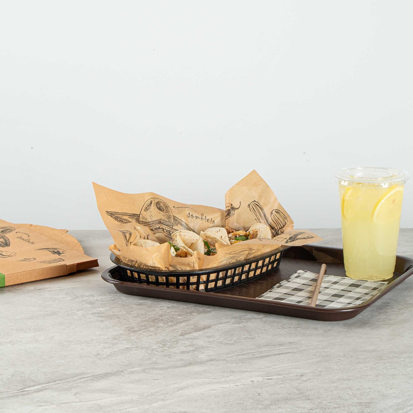 Chef 101 No PFAS Added Kraft Paper Taco Wrap and Chip Liner - Mexican Tradition, Greaseproof - 12" x 12" - 200 count box