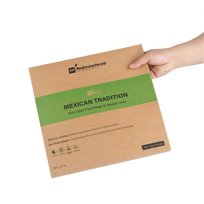 Chef 101 No PFAS Added Kraft Paper Taco Wrap and Chip Liner - Mexican Tradition, Greaseproof - 12" x 12" - 2000 count box