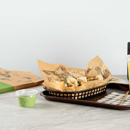 Chef 101 No PFAS Added Kraft Paper Taco Wrap and Chip Liner - Mexican Tradition, Greaseproof - 12" x 12" - 2000 count box