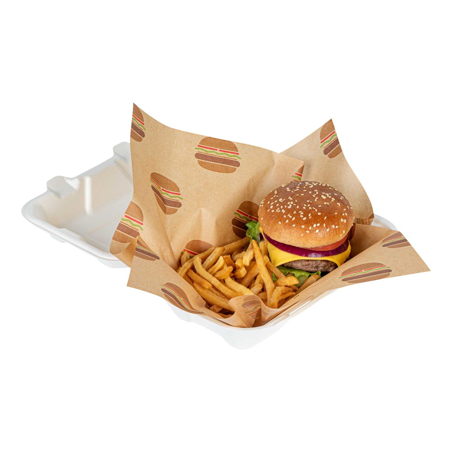 Chef 101 No PFAS Added Kraft Paper Food Wrap and Fry Basket Liner - Mini Burger, Greaseproof - 12" x 12" - 200 count box