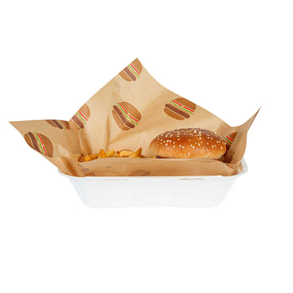 Chef 101 No PFAS Added Kraft Paper Food Wrap and Fry Basket Liner - Mini Burger, Greaseproof - 12" x 12" - 200 count box