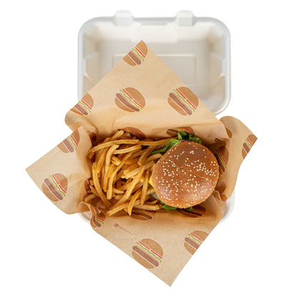Chef 101 No PFAS Added Kraft Paper Food Wrap and Fry Basket Liner - Mini Burger, Greaseproof - 12" x 12" - 200 count box