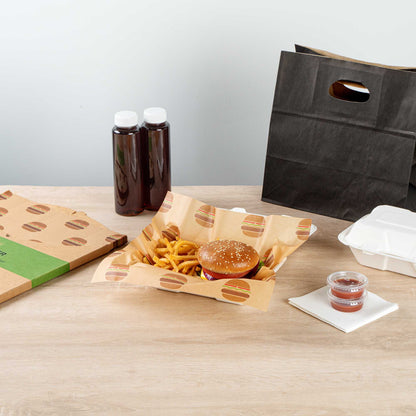 Chef 101 No PFAS Added Kraft Paper Food Wrap and Fry Basket Liner - Mini Burger, Greaseproof - 12" x 12" - 200 count box