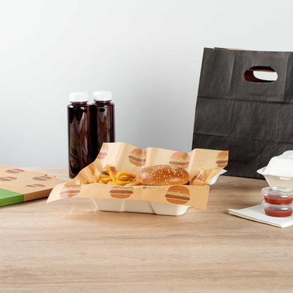 Chef 101 No PFAS Added Kraft Paper Food Wrap and Fry Basket Liner - Mini Burger, Greaseproof - 12" x 12" - 200 count box