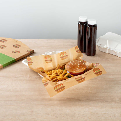 Chef 101 No PFAS Added Kraft Paper Food Wrap and Fry Basket Liner - Mini Burger, Greaseproof - 12" x 12" - 2000 count box