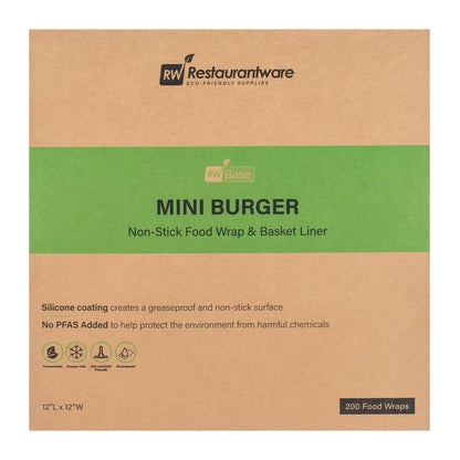 Chef 101 No PFAS Added Kraft Paper Food Wrap and Fry Basket Liner - Mini Burger, Greaseproof - 12" x 12" - 2000 count box