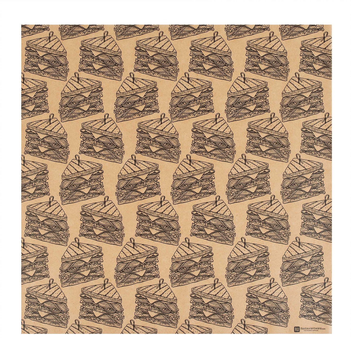 Chef 101 No PFAS Added Kraft Paper Sandwich Wrap and Fry Basket Liner - Triple Decker, Greaseproof - 12" x 12" - 2000 count box