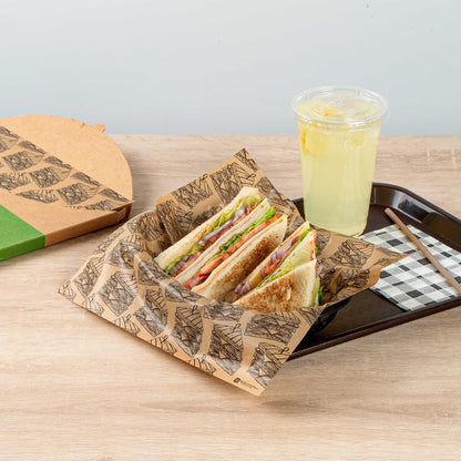Chef 101 No PFAS Added Kraft Paper Sandwich Wrap and Fry Basket Liner - Triple Decker, Greaseproof - 12" x 12" - 2000 count box