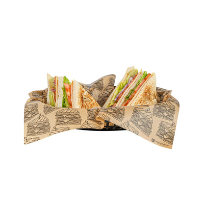 Chef 101 No PFAS Added Kraft Paper Sandwich Wrap and Fry Basket Liner - Triple Decker, Greaseproof - 12" x 12" - 2000 count box
