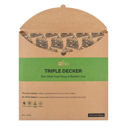 Chef 101 No PFAS Added Kraft Paper Sandwich Wrap and Fry Basket Liner - Triple Decker, Greaseproof - 12" x 12" - 2000 count box