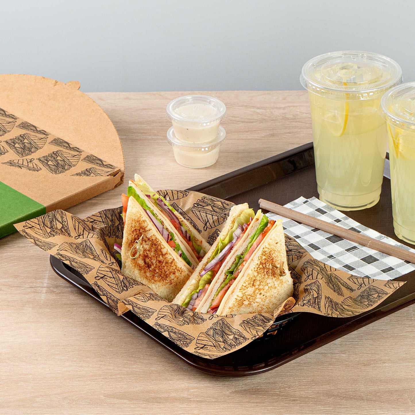 Chef 101 No PFAS Added Kraft Paper Sandwich Wrap and Fry Basket Liner - Triple Decker, Greaseproof - 12" x 12" - 2000 count box