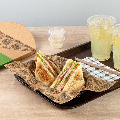 Chef 101 No PFAS Added Kraft Paper Sandwich Wrap and Fry Basket Liner - Triple Decker, Greaseproof - 12" x 12" - 2000 count box
