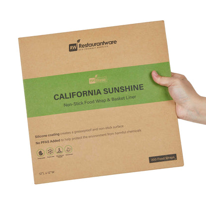 Chef 101 No PFAS Added Kraft Paper Food Wrap and Basket Liner - California Sunshine, Greaseproof, Compostable - 12" x 12" - 200 count box