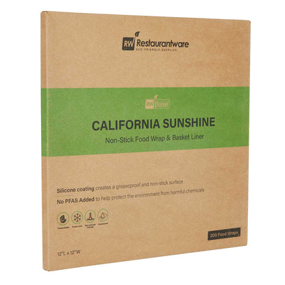 Chef 101 No PFAS Added Kraft Paper Food Wrap and Basket Liner - California Sunshine, Greaseproof, Compostable - 12" x 12" - 2000 count box