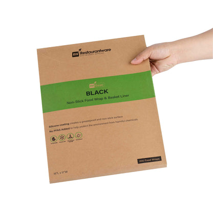 Chef 101 No PFAS Added Black Paper Food Wrap and Basket Liner - Greaseproof, Compostable - 15" x 11" - 2000 count box